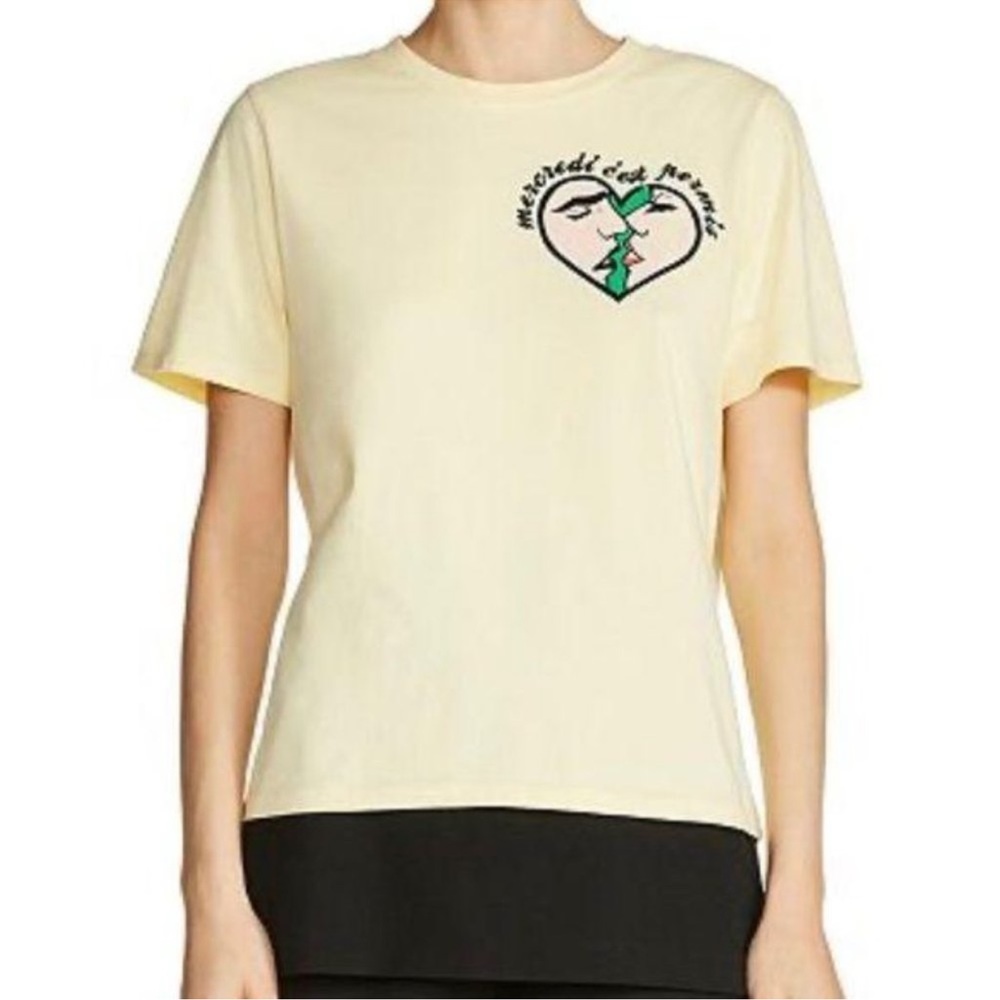 NWT Maje Theatro Yellow Heart Graphic Round Neck Short Sleeve T Shirt 3/L